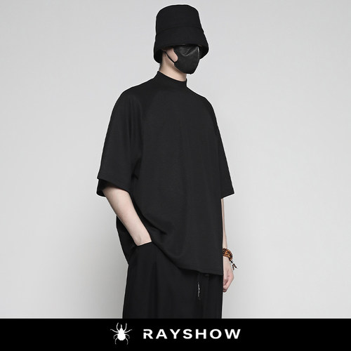 「抗皱」肌理感五分袖半高领T恤