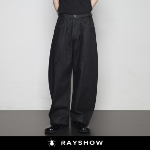 RAYSHOW雷修 重磅廓形弯刀牛仔裤男半松紧腰宽松阔腿裤高街休闲裤