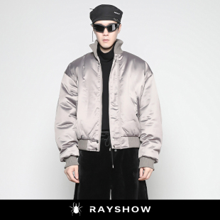 RAYSHOW·雷修｜缎面金属质感 加厚棒球服棉衣外套潮 廓形立领短款