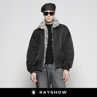 RAYSHOW「隐贵 轻奢」高级感皮草短款收腰羽绒服外套男潮保暖时尚