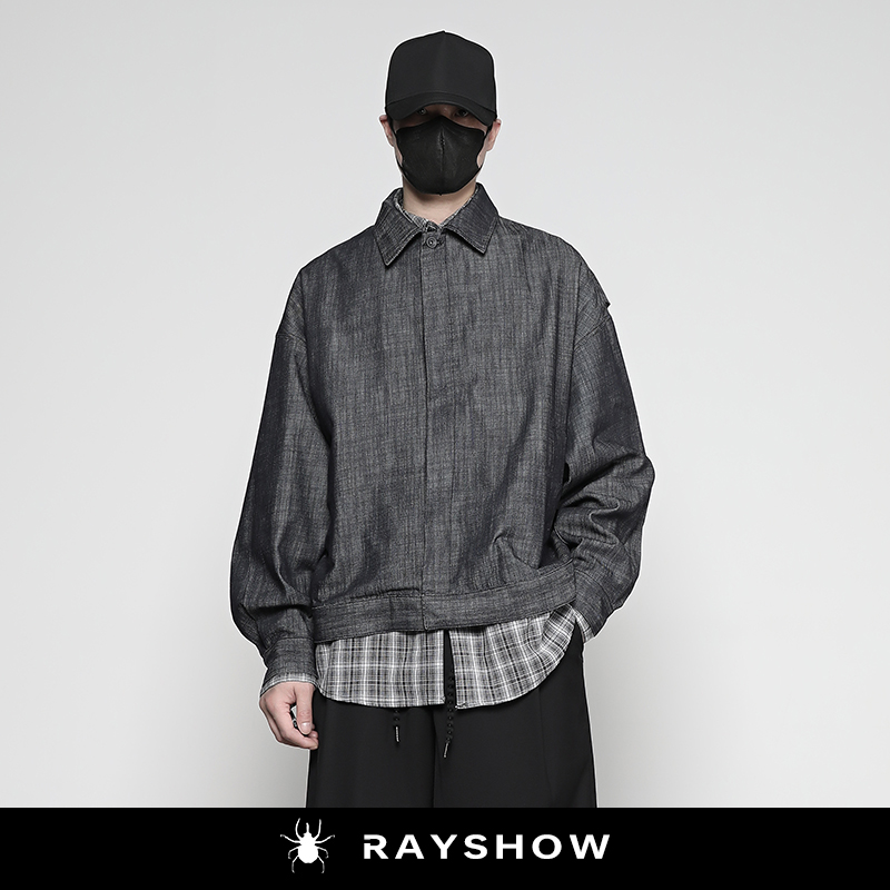 高级感叠穿假两件廓形牛仔外套潮