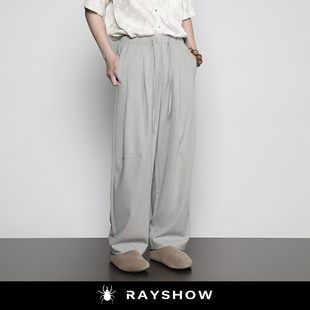 RAYSHOW「莱赛尔麻纺」暮光漫舞 百褶宽松垂感直筒休闲西裤cos男
