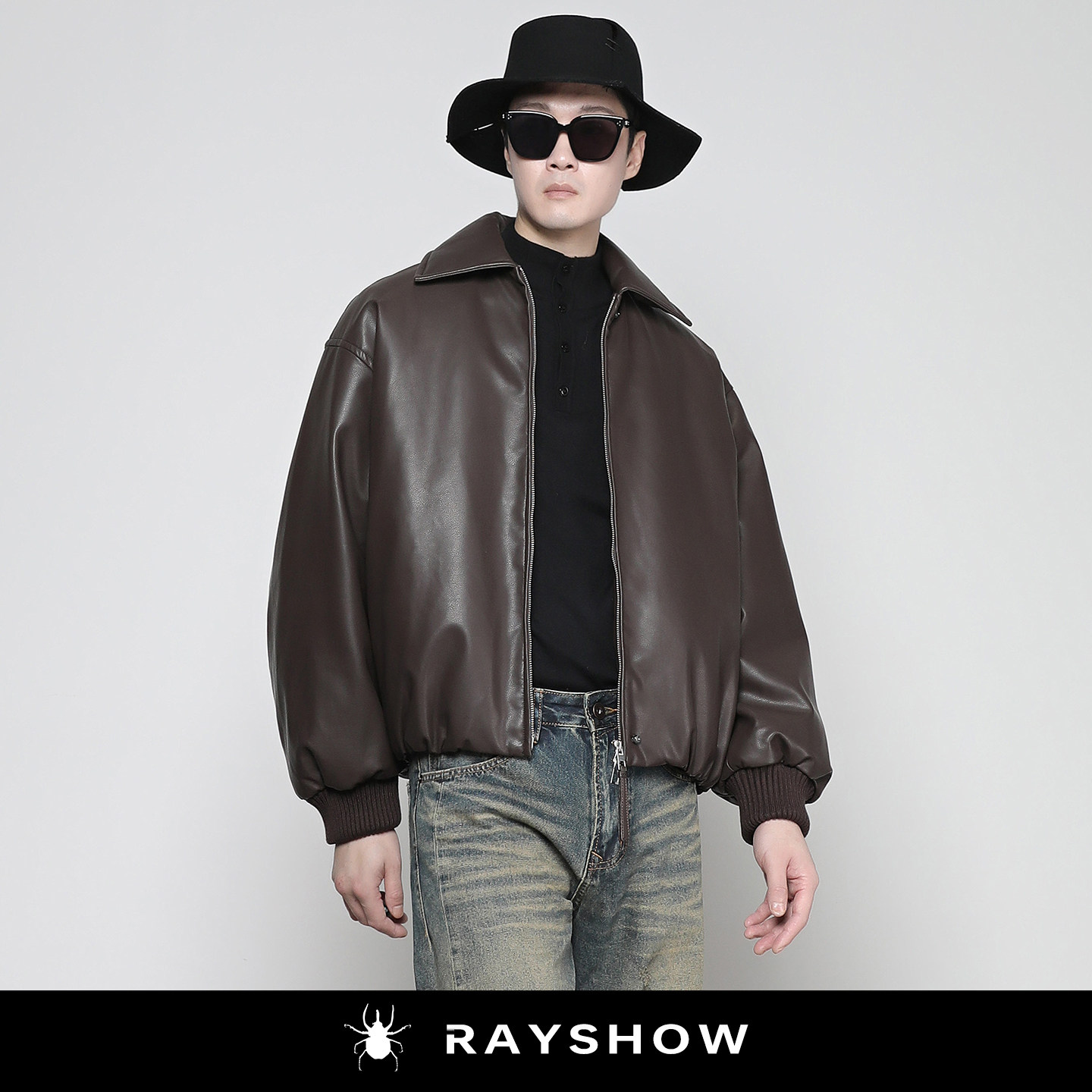 复古咖色90%白鸭绒羽绒服皮衣