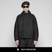 RAYSHOW·雷修港风小众高级暗黑系人字纹PTK宽松连帽毛呢夹克外套