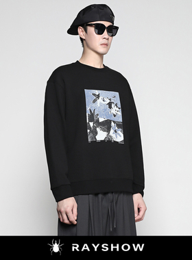 RAYSHOW·雷修｜潜意识浮影 抽象花卉印花圆领套头宽松长袖卫衣潮