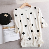 小腔调撞色波点简约薄款 圆领五分中袖 针织衫 25夏款 套头罩衫 上衣女