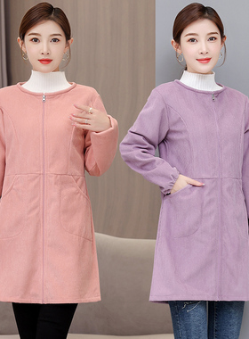 大人灯芯绒罩衣长袖秋冬女厨房加绒围裙羽绒服防脏罩衫时尚工作服