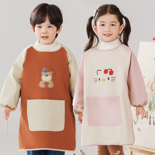 儿童防水罩衣魔术贴长袖 画画围裙男女宝宝吃饭围兜反穿幼儿园定制