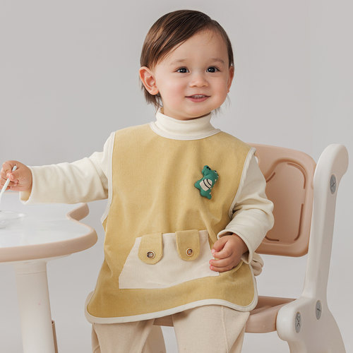 宝宝吃饭围兜婴儿辅食罩衣男女宝防水防脏饭兜儿童透气无袖反穿衣