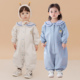 婴幼儿纯棉连体衣羽绒服罩衣宝宝萌爬行哈衣可爱外出爬爬服护衣