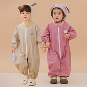 宝宝纯棉爬爬服婴儿拉链防脏爬行服儿童长袖 宽松连体哈衣防脏罩衣