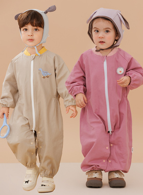 宝宝纯棉爬爬服婴儿拉链防脏爬行服儿童长袖宽松连体哈衣防脏罩衣