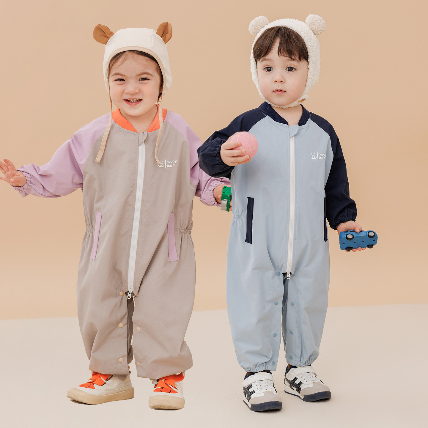 宝宝防水罩衣婴幼儿爬爬服男女童爬行连体衣羽绒服防脏哈衣春秋冬