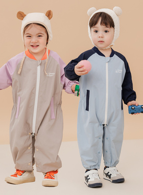 宝宝防水罩衣婴幼儿爬爬服男女童爬行连体衣羽绒服防脏哈衣春秋冬