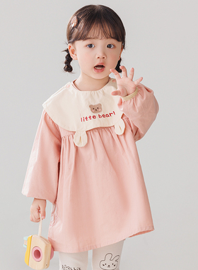 女童公主风纯棉长袖罩衣儿童秋冬防脏宝宝吃饭防水围兜幼儿反穿衣