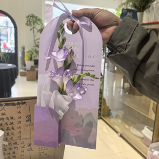 圣诞节单支花束包装 材料花卡手提花盒 礼盒插花diy盒鲜花包装