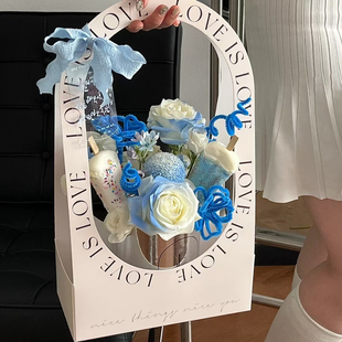 鲜花手提袋情人节花盒手提花篮纸质鲜花包装 多肉盆栽手提袋插花盒