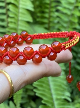 编织民族风红玛瑙金丝红绳手链女