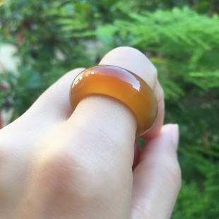 巴西纯天然原色无烧冰灰蜜糖玛瑙玉髓戒指女款宽厚指环食指18.5mm