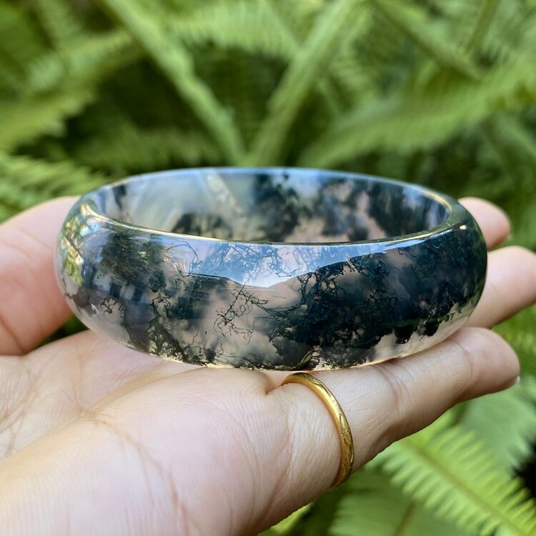 精品纯天然原矿色无烧印度深绿水草玛瑙手镯子女款加厚手环54.5mm