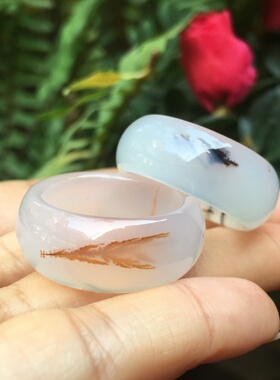 天然水草玛瑙戒指宽版指环百搭