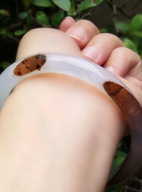 天然玉髓圆条手镯俏色玛瑙镯子女