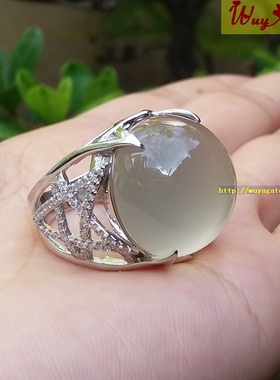 925银镶嵌玉髓大头戒指环欧美风