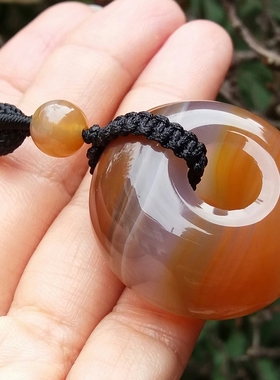 天然无烧缠丝玛瑙胖平安扣吊坠女