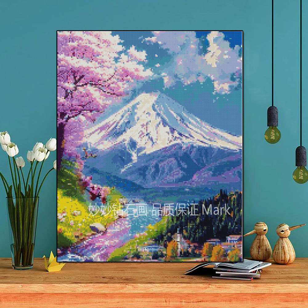 高颜值日本富士山FUJI钻石画春天风景色成人diy手工贴砖石十字绣