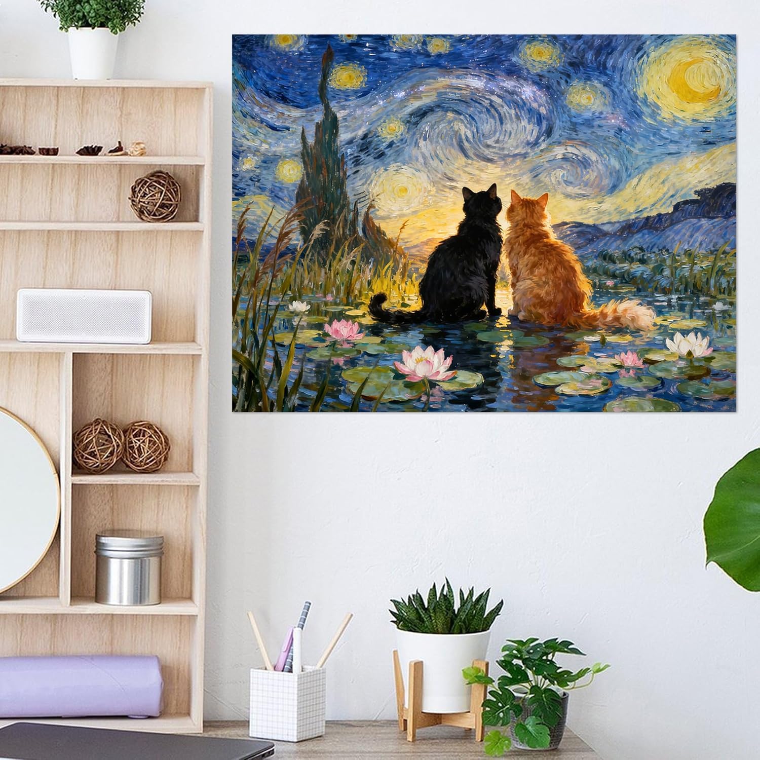 世界名画梵高星空情侣猫咪钻石画ART年轻人女孩DIY手工点钻十字绣