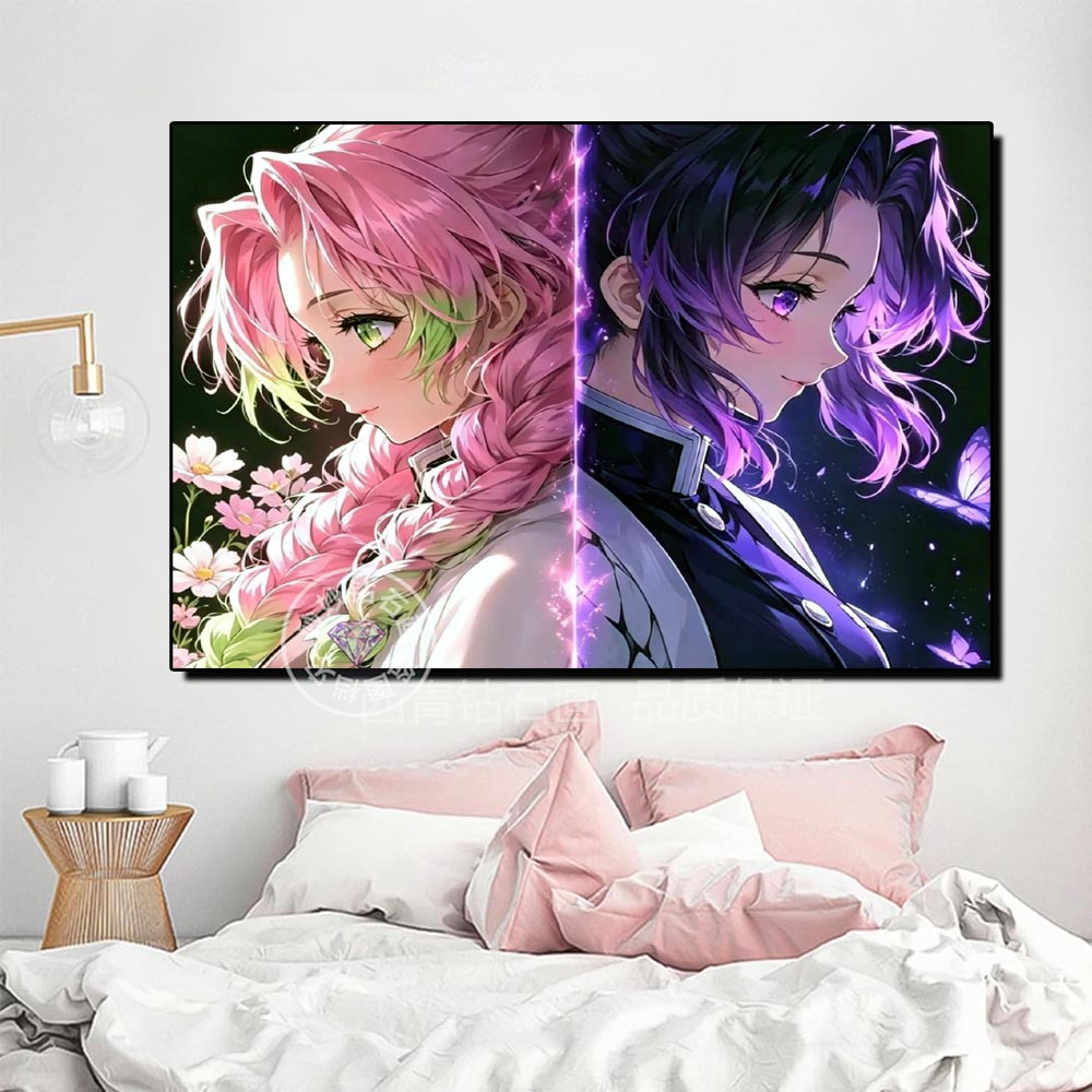 高颜值蝴蝶忍蜜璃方钻石画高难度女孩DIY手工动漫人物砖石十字绣
