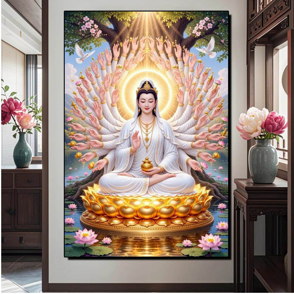 平安健康万事顺利千手观音菩萨钻石画大型尺寸竖版玄关客厅装饰画