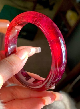 回收天然鸽血红碧玺手镯，重66.9g宽15厚9mm 圈口57mm