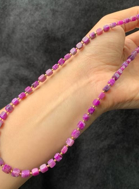 南非舒俱来 老矿料全透体 桃红18k金项链搭配金珠16.42克4m