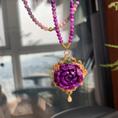 12.5mm12.4g 舒俱来牡丹花吊坠整体46.5 35.8 珠链3.5mm长度58cm