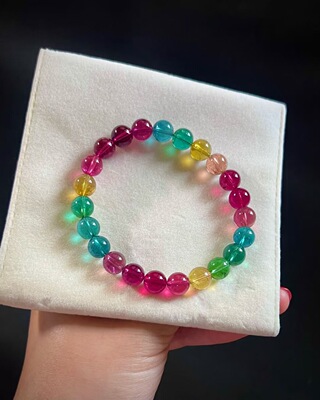 回收天然水晶色标碧玺是落在腕间的彩虹晶体通透参数8mm 重19.38g