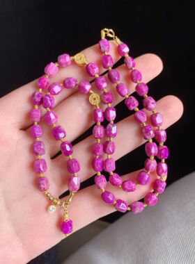 回收天然樱花料舒俱来项链颜色浓郁艳丽粉嫩 尺寸7.4*5.6mm 20.5g