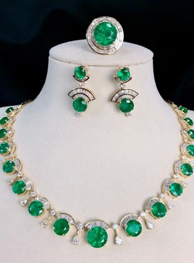 回收总37.58ct微油祖母绿戒指项链耳坠套装 18K金 总重50.59 克