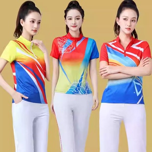 广场舞服装新款女短袖团队服集体健走柔力球健身服训练运动服套装