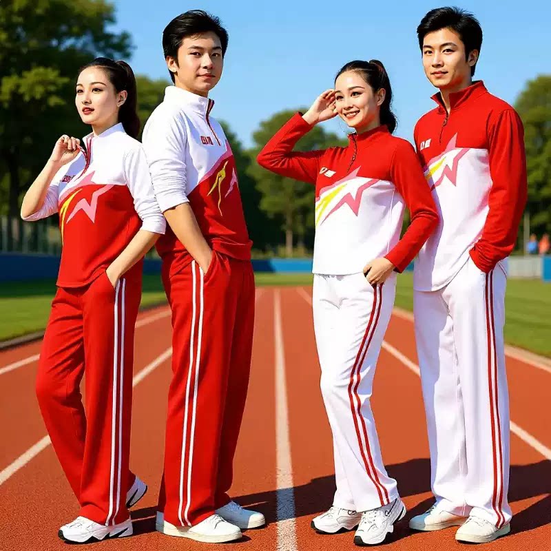 2026新款男女同款运动服套装时尚中国红健美操表演出团队服舞蹈服