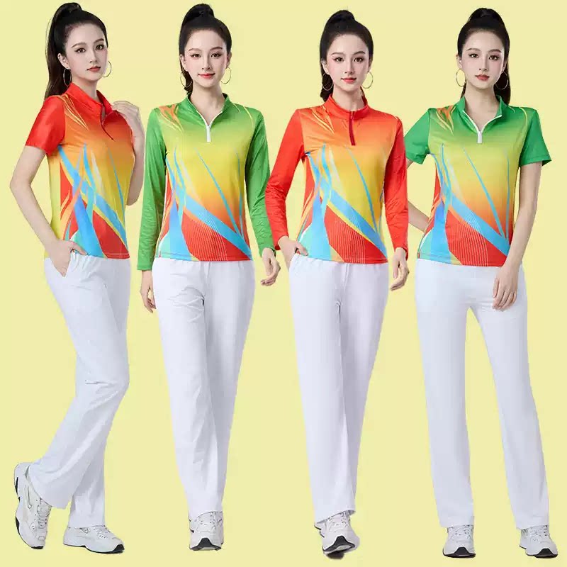 渐变广场舞蹈服装2026新款女短袖时尚团队服健身表演出运动服套装