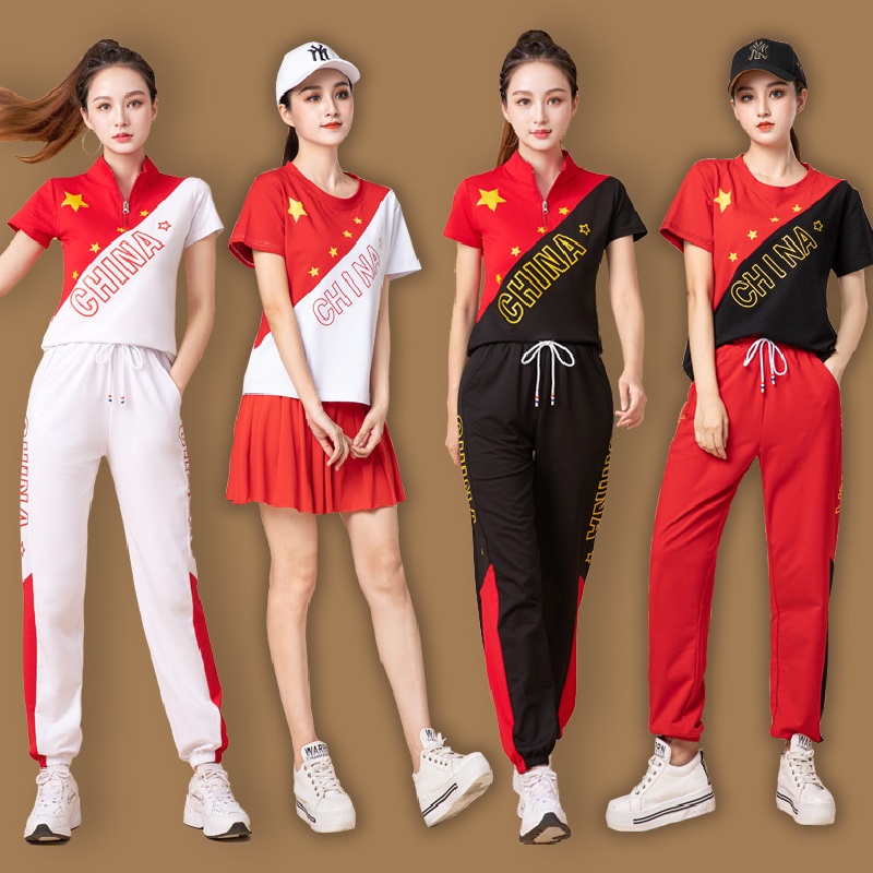 新款广场舞服装女短袖套装团队服