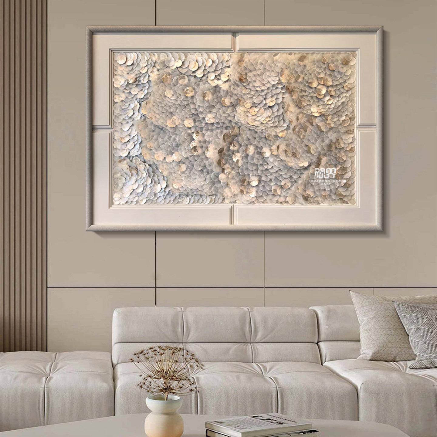 客厅背景装饰画贝母片实物装置轻奢艺术立体画卧室床头壁画定制画
