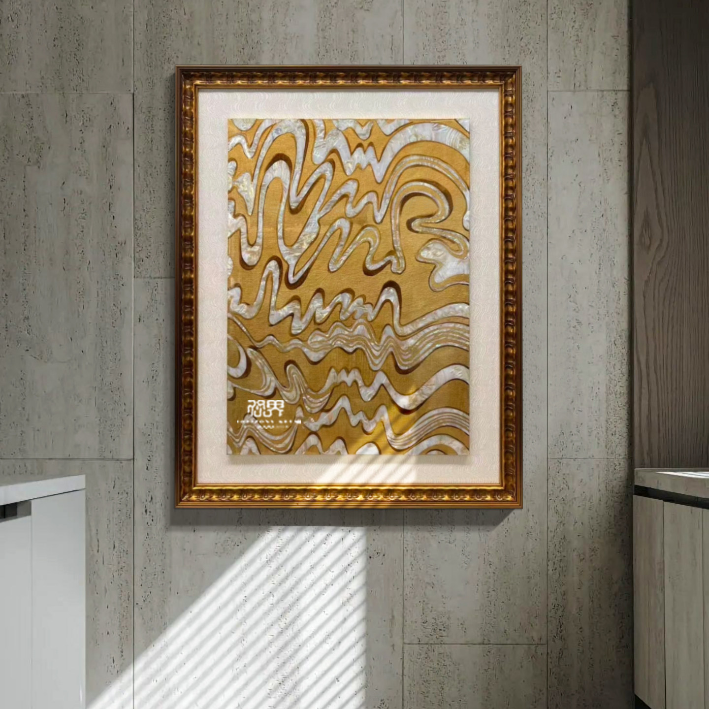 入户玄关轻奢装饰画螺钿贝母片镶贴餐厅背景书房卧室定制木框壁画