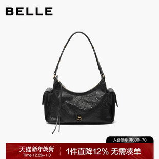 百丽女包2025新款 单肩斜挎腋下包X7432CX5 时光植鞣吐司包商场同款