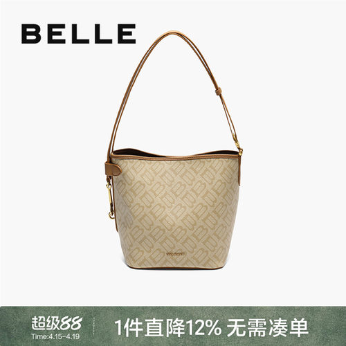 百丽2025复古海鸥老花水桶包