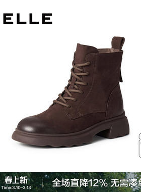 百丽加绒靴子羊皮英伦风马丁靴女冬季显瘦瘦粗跟休闲短靴E5S2DDD5