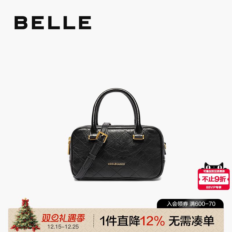 百丽包包女新小香风女友礼物保龄球包斜挎包手提波士顿包X7142DX4