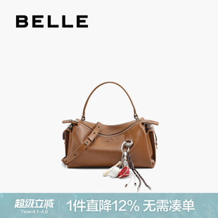 时髦复古质感挂耳单肩保龄球斜挎波士顿包百搭9873 百丽包包女新款