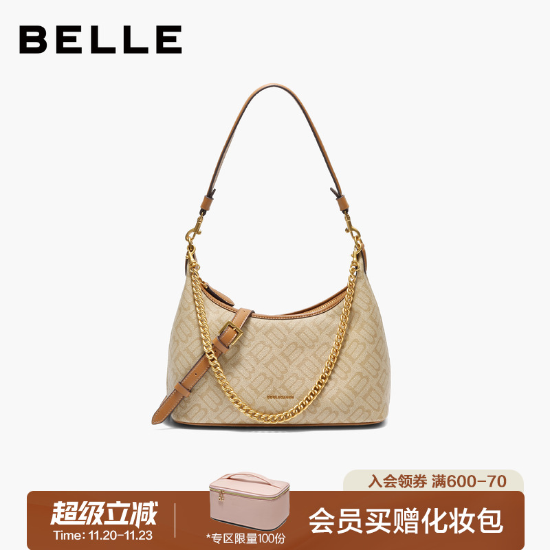 百丽2025新款复古老花通勤腋下包